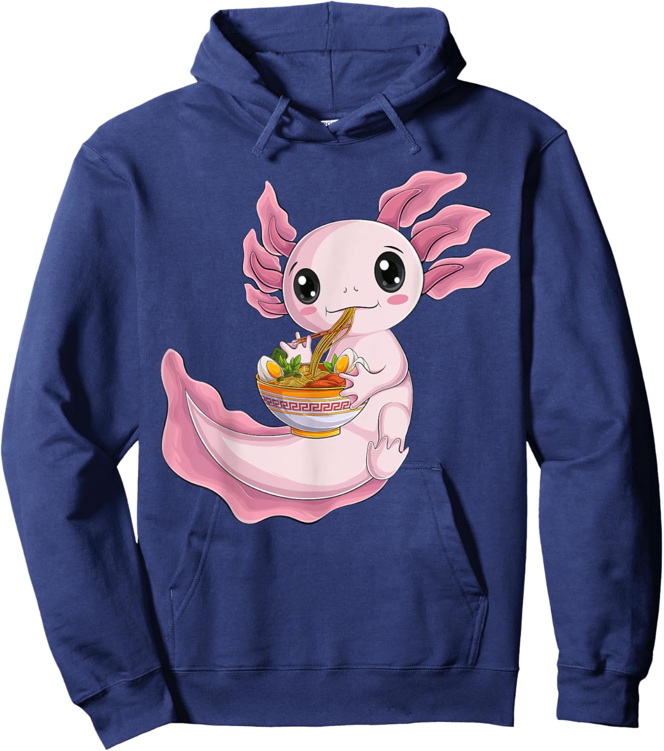 Kawaii Axolotl eat ramen Japanese Anime Noodles kids men Hoodie - Hoodie | Navy