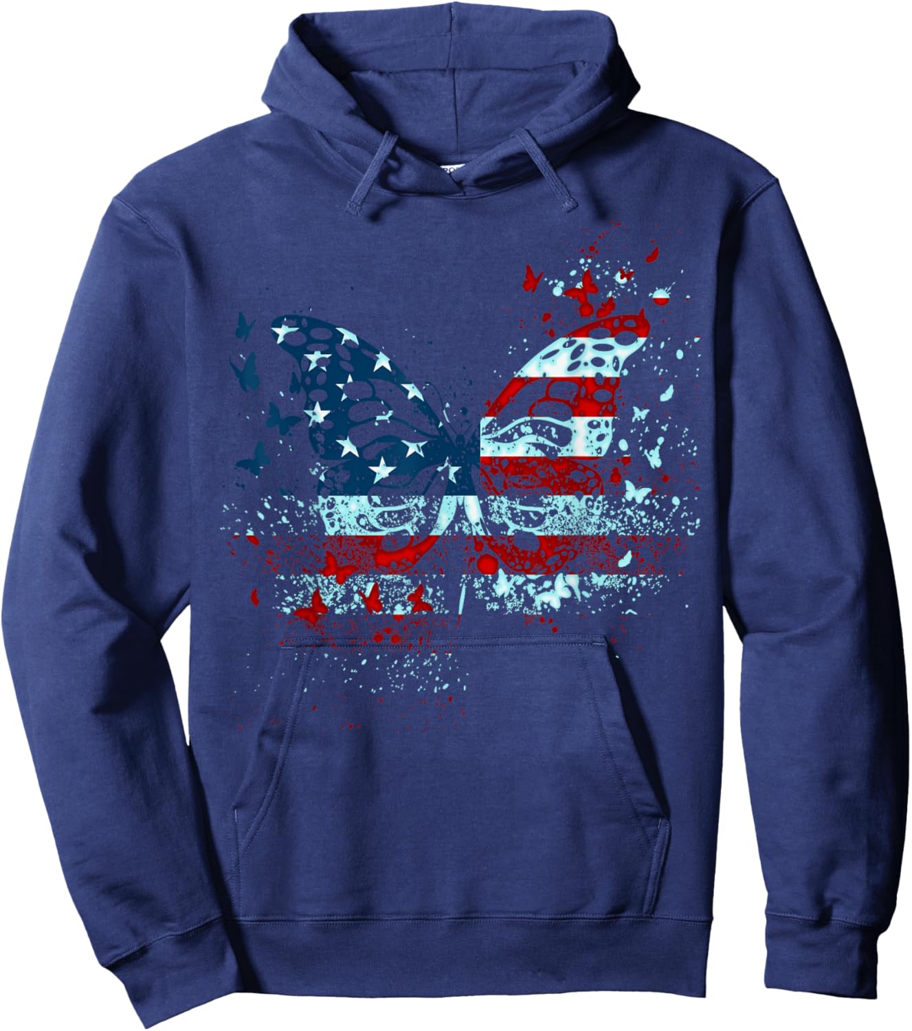 Butterfly USA Flag 4th Of July Funny American Girl Women Kid Hoodie - Hoodie | Navy