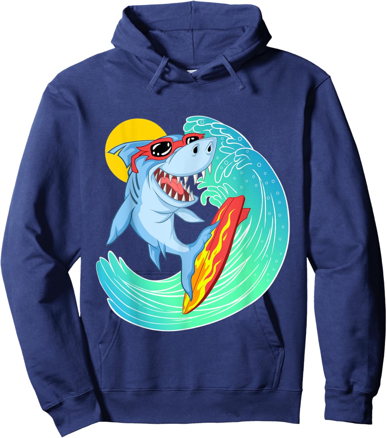 Surfing Shark Cute Sea Animal | Ocean Creature Adult & Kids Hoodie - Hoodie | Navy
