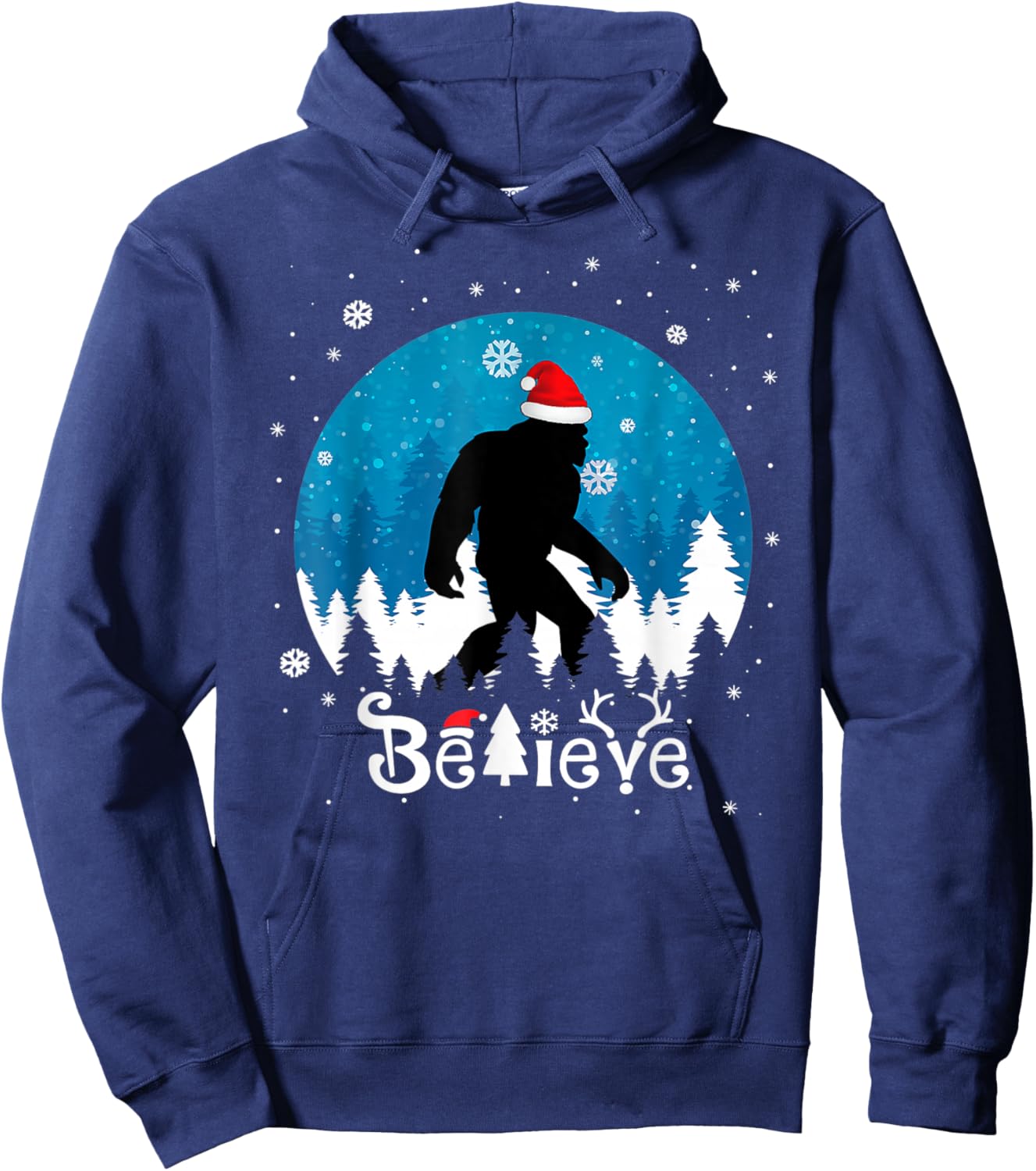 Funny Christmas Xmas Bigfoot Believe Sasquatch In Moon Light Hoodie - Hoodie | Navy