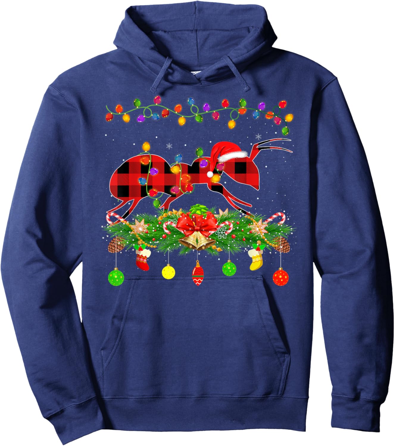 Funny Matching Buffalo Plaid Ants Christmas Pajama Hoodie - Hoodie | Navy