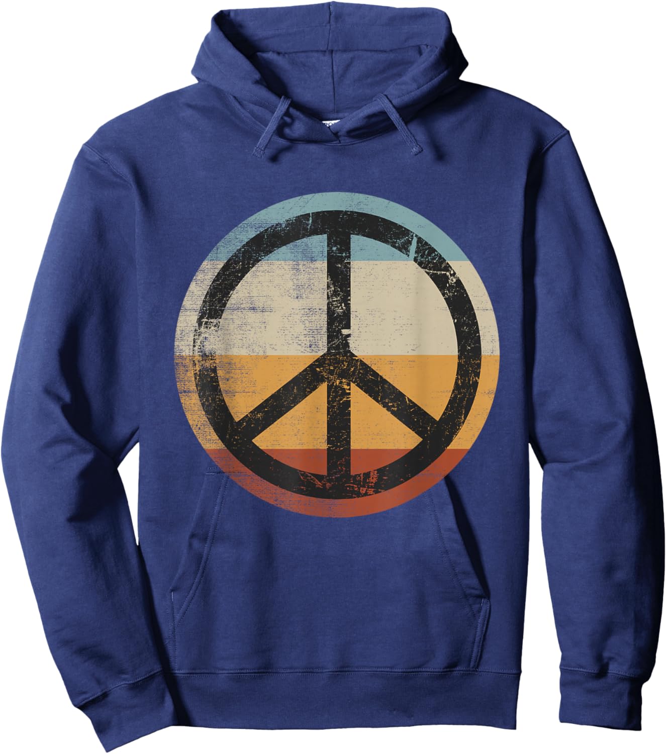 Retro Vintage Distressed Design Peace Sign Hoodie - Hoodie | Navy