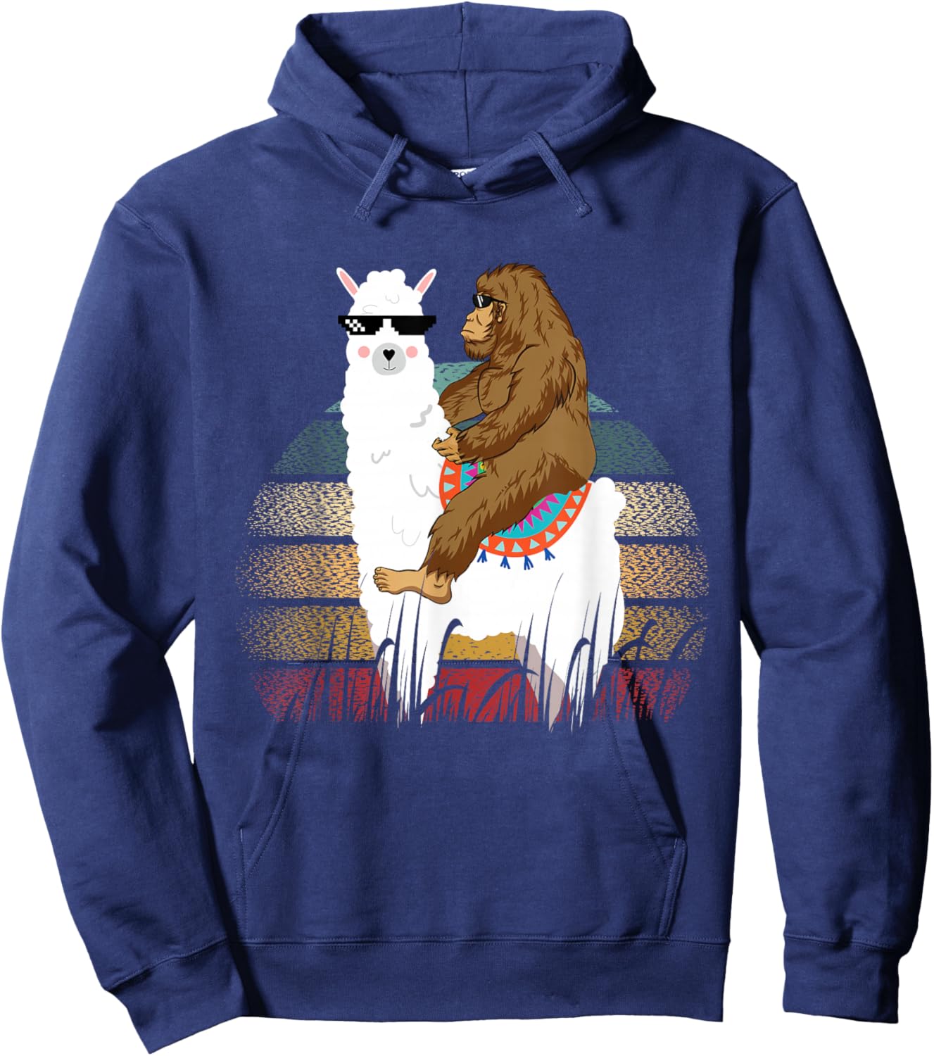 Bigfoot Riding Llama Sasquatch Retro Hoodie - Hoodie | Navy