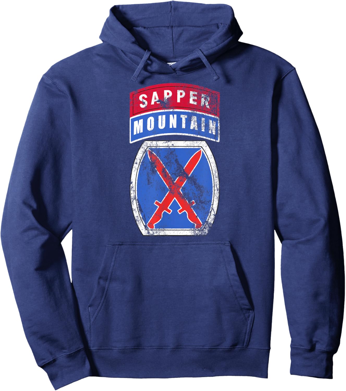 10th Mountain (MTN) Division Patch Sapper Tab Distressed Hoodie - Hoodie | Navy