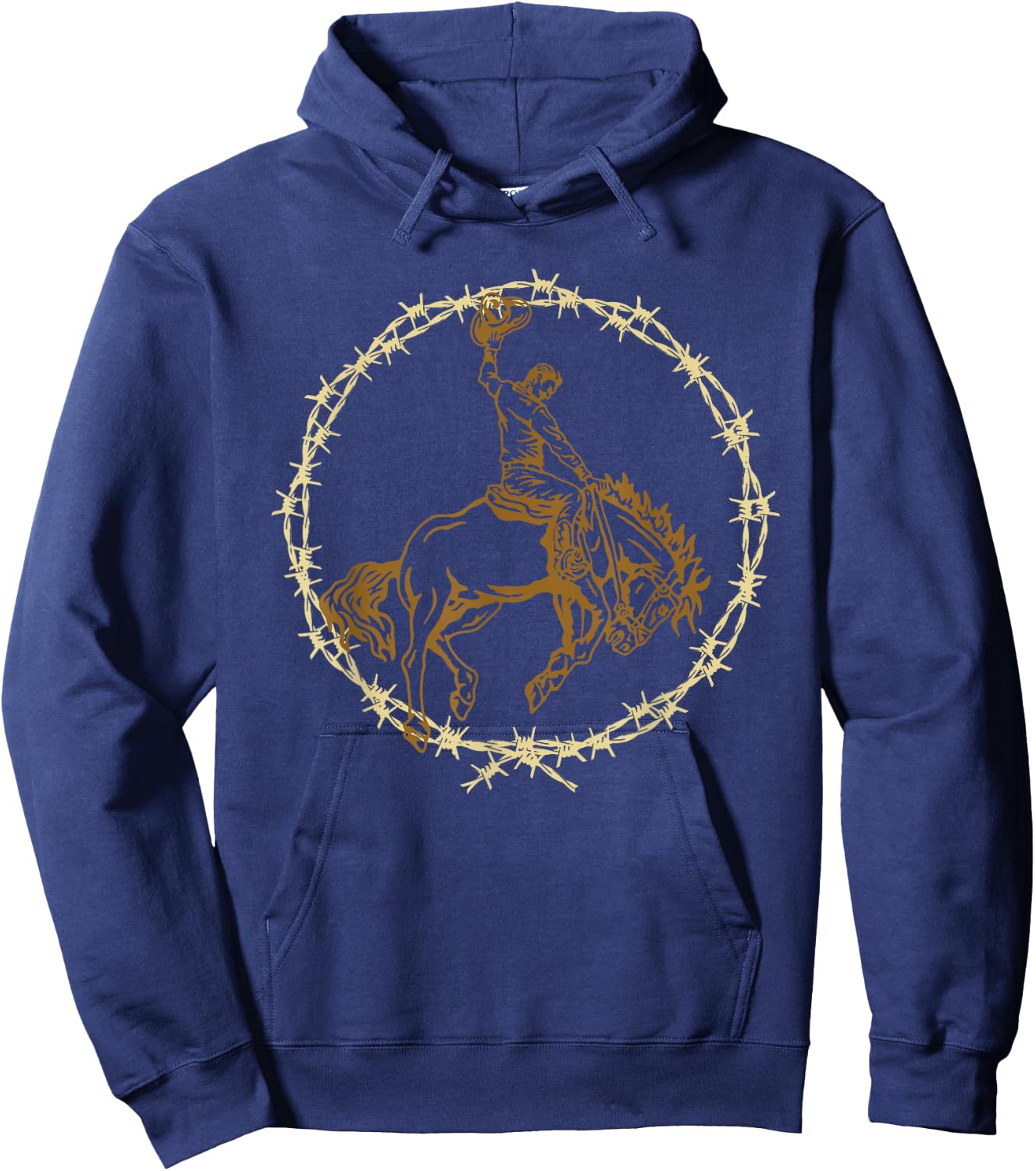 Western Barbed Wire Bronc Cowboy Hoodie - Hoodie | Navy
