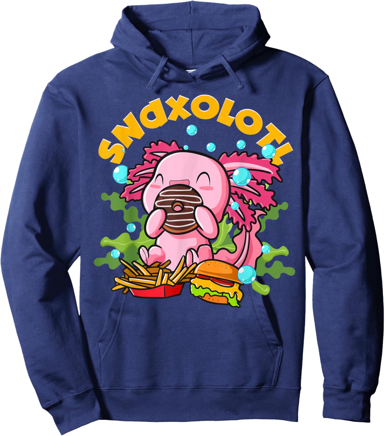 Axolotl Cookie Food Snaxolotl Snackalotl Kawaii Anime Lizard Hoodie - Hoodie | Navy