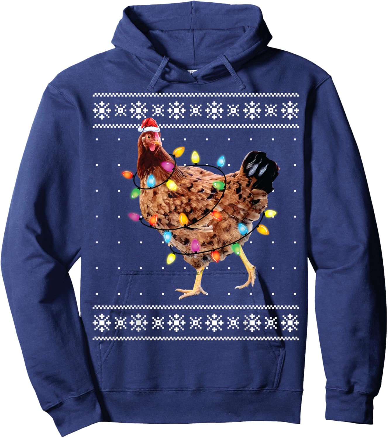 Funny Christmas Santa Chicken Xmas Ugly Sweater Hoodie - Hoodie | Navy