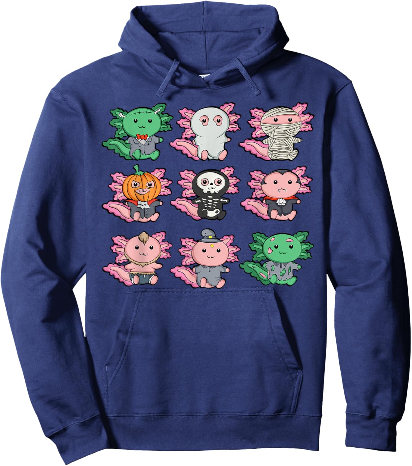 Cute Axolotl Halloween Ghost Mummy Pumpkin Zombie Costume Hoodie - Hoodie | Navy