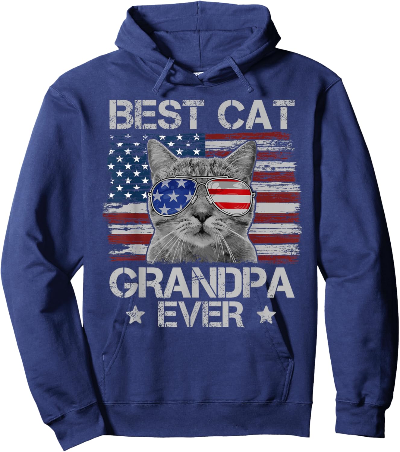 Best Cat Grandpa Ever American Flag Patriotic 4th of July Hoodie - Hoodie | Navy