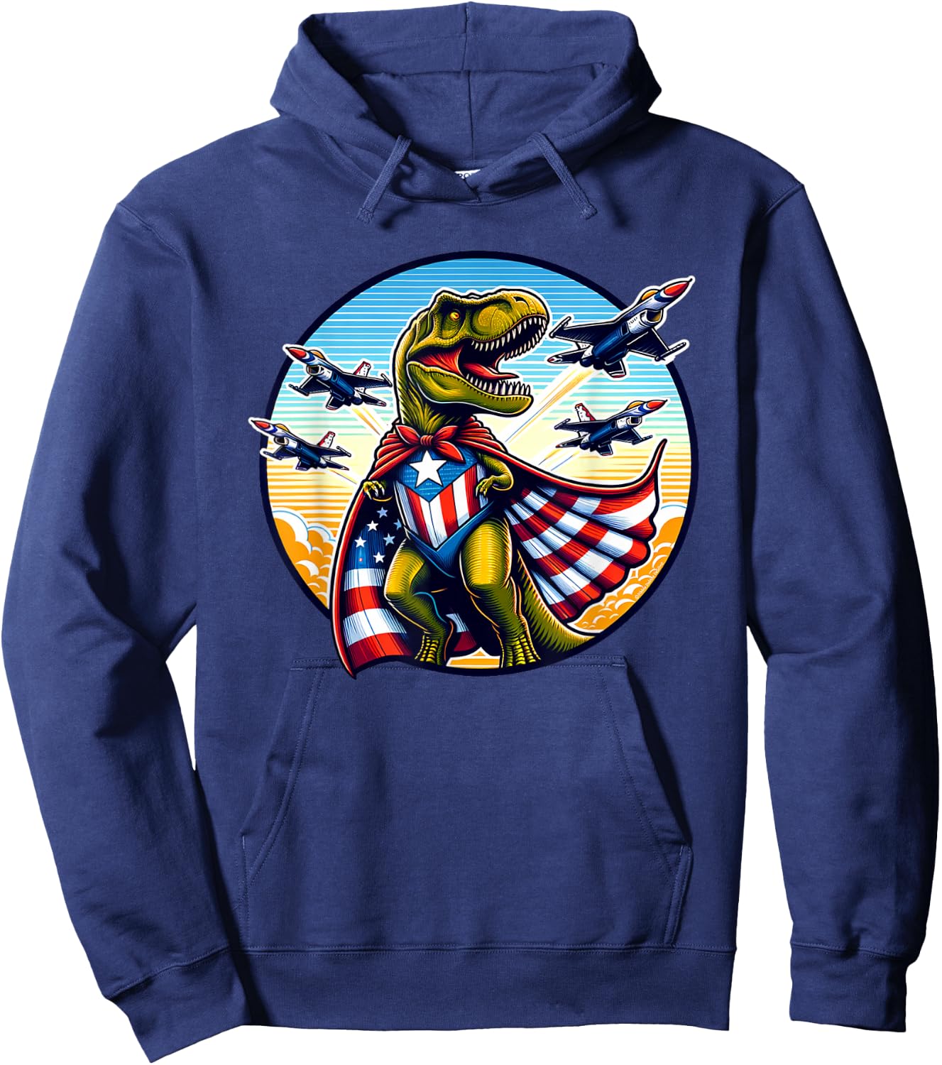 Amerisaurus T-Rex Patriotic Boys Girl 4th of July Flag Jets Hoodie - Hoodie | Navy