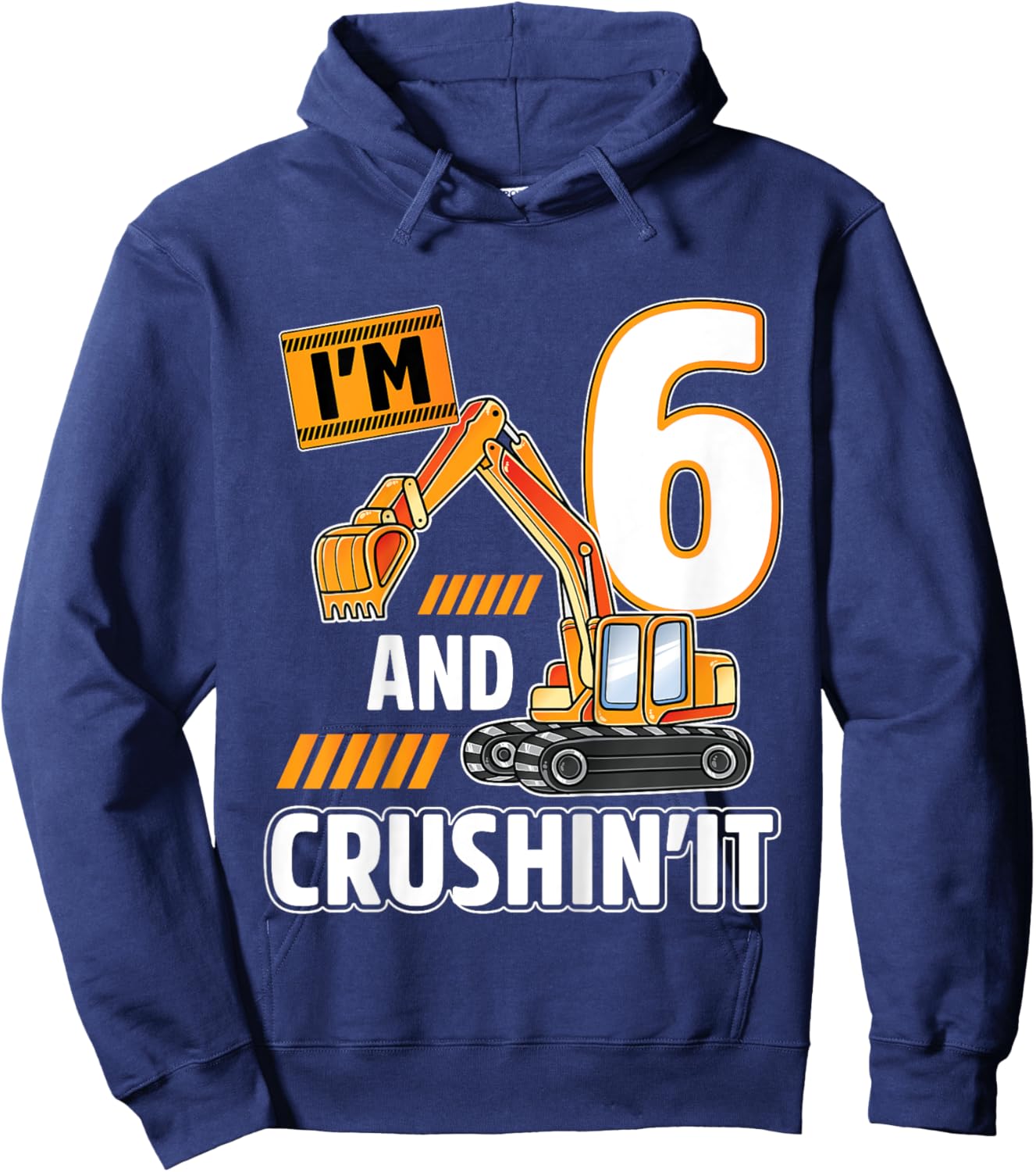 6 year old vehicles construction excavator Birthday 6th Hoodie - Hoodie | Navy