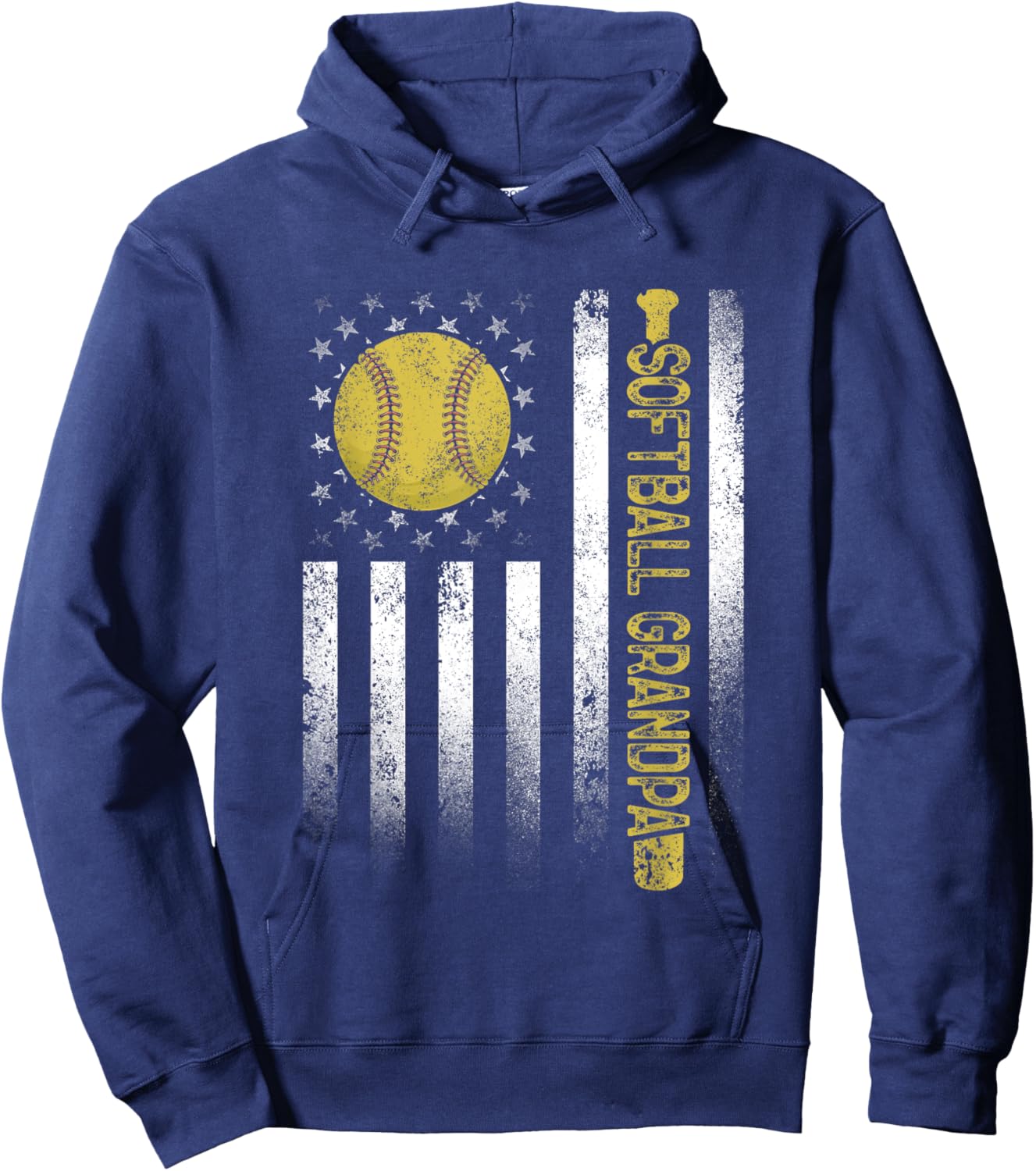 Distressed USA American Flag Softball Grandpa Father's Day Kids Men Hoodie - Hoodie | Navy