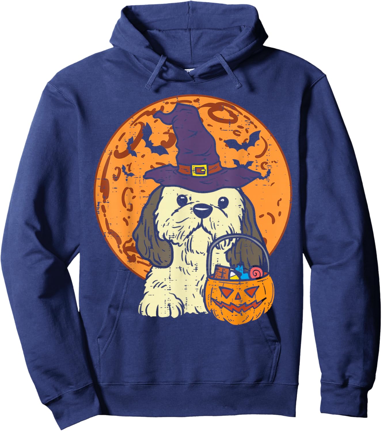 Shih Tzu Witch Moon Jack O Lantern Halloween Dog Men Women Hoodie - Hoodie | Navy