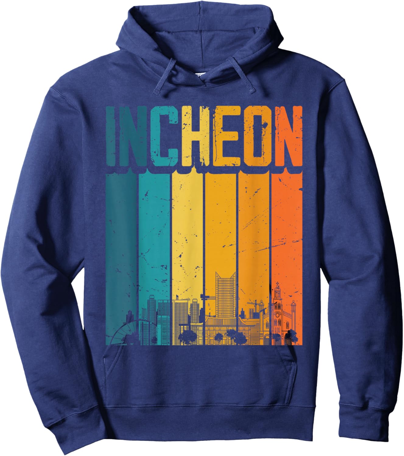 Incheon South Korea Retro Vintage Sunset Skyline Incheon Hoodie - Hoodie | Navy