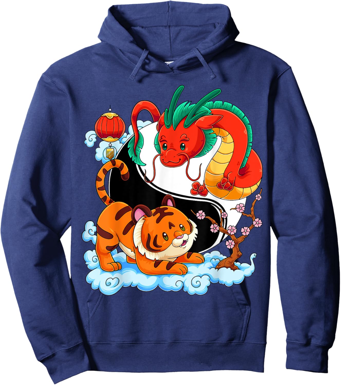 Yin Yang Dragon Tiger Chinese Martial Arts Symbol Asian Hoodie - Hoodie | Navy
