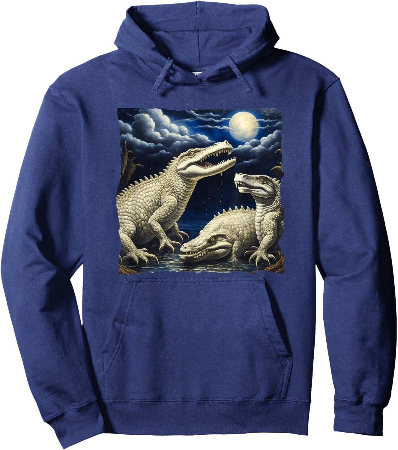 Three Albino Alligators Basking under the Moon Hoodie - Hoodie | Navy