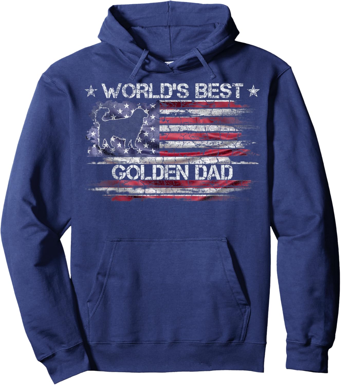 Vintage American Flag World's Best Golden Retriever Dog Dad Men Women Kids Hoodie - Hoodie | Navy