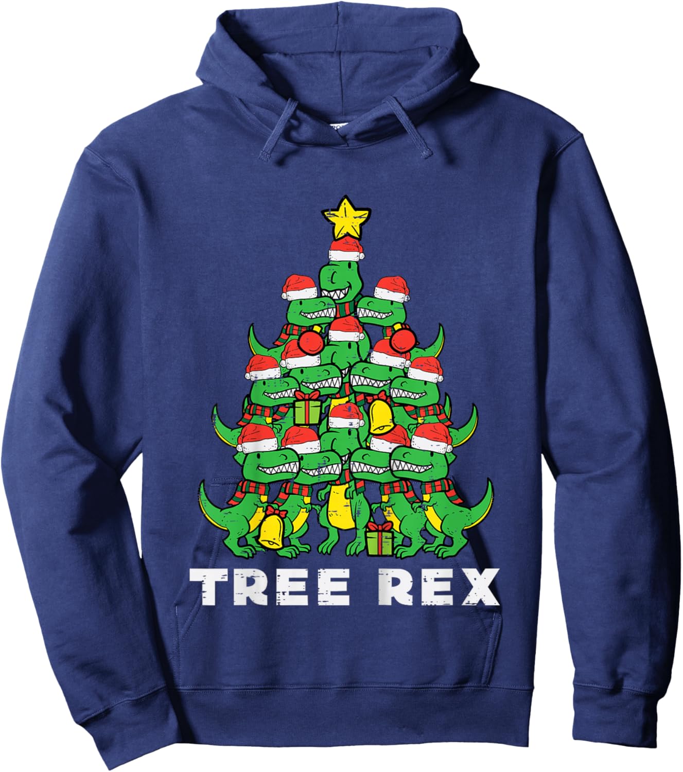 Kids Tree Rex Dinosaurs Kids Xmas Toddler Boys Christmas Pajamas Hoodie - Hoodie | Navy