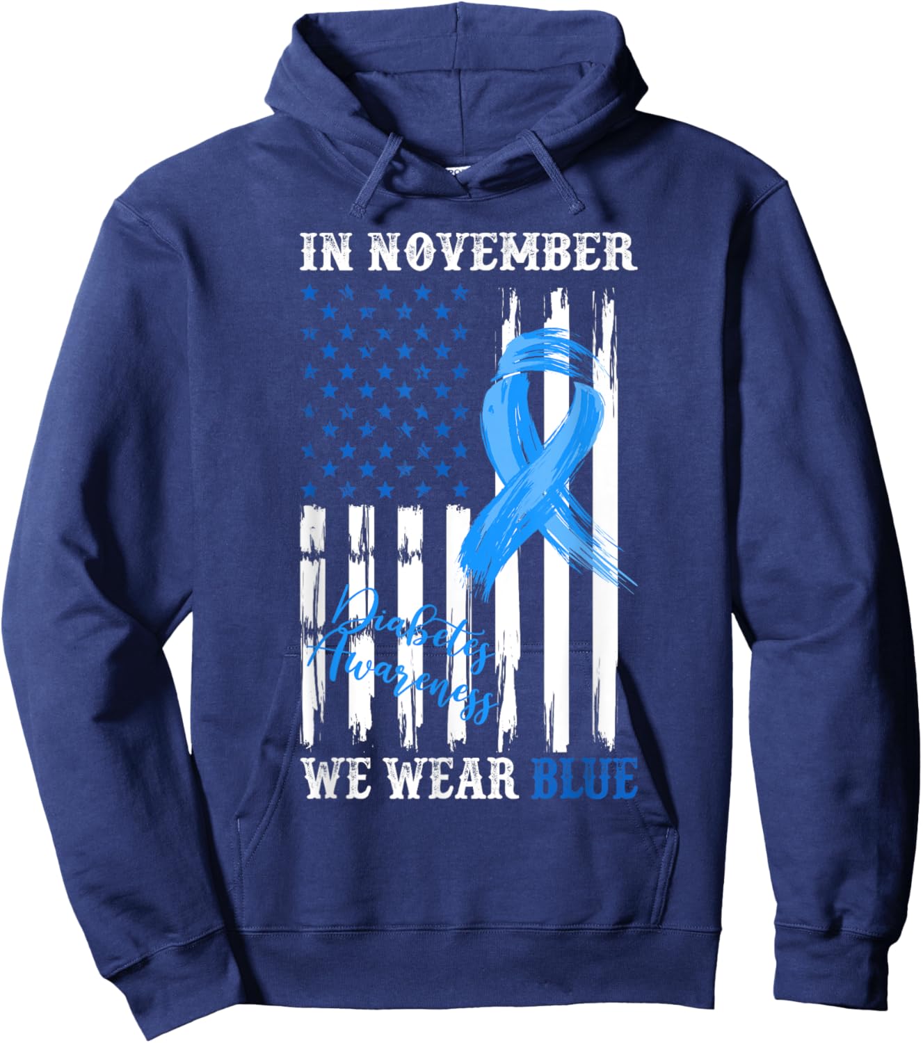 In November We Wear Blue Diabetes Awareness American Flag Women Kids Men Hoodie - Hoodie | Navy