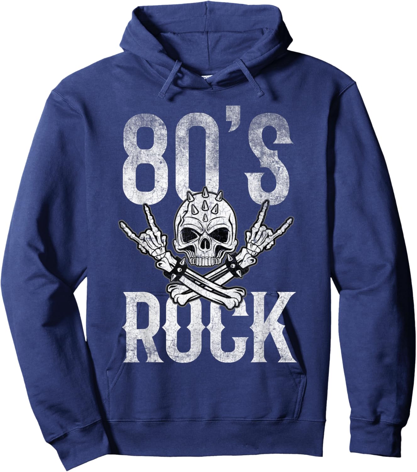 80s Rock and Roll Vintage Distressed Music Guitar Band Hoodie - Hoodie | Navy