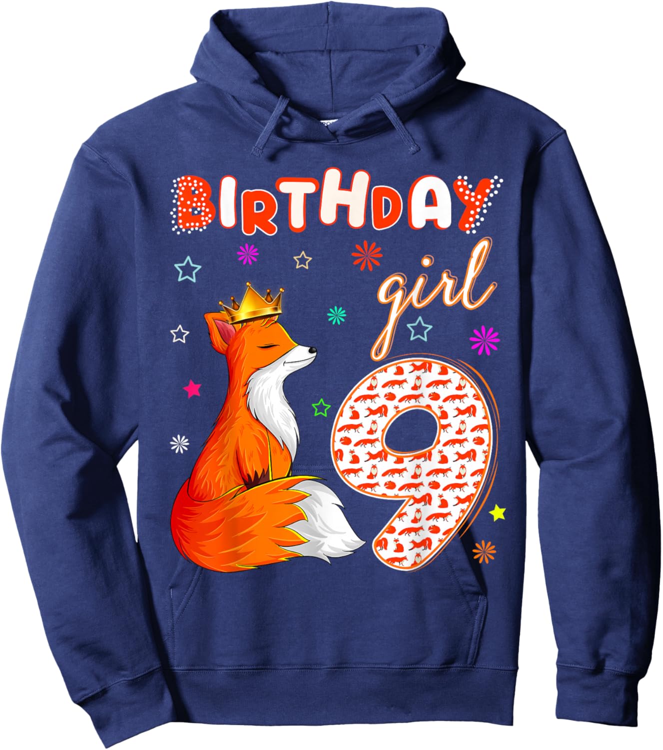 Animal Lovers 9th Birthday Girl Fox B-day 9 year old Hoodie - Hoodie | Navy