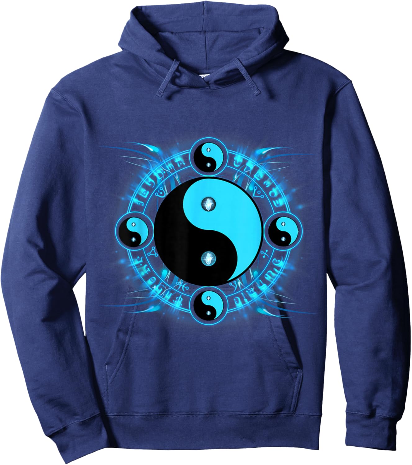 Qigong Tai chi Meditation Gift Designs -Kids Black Yin Yang Small Classic Fit Short Sleeve Hoodie - Hoodie | Navy