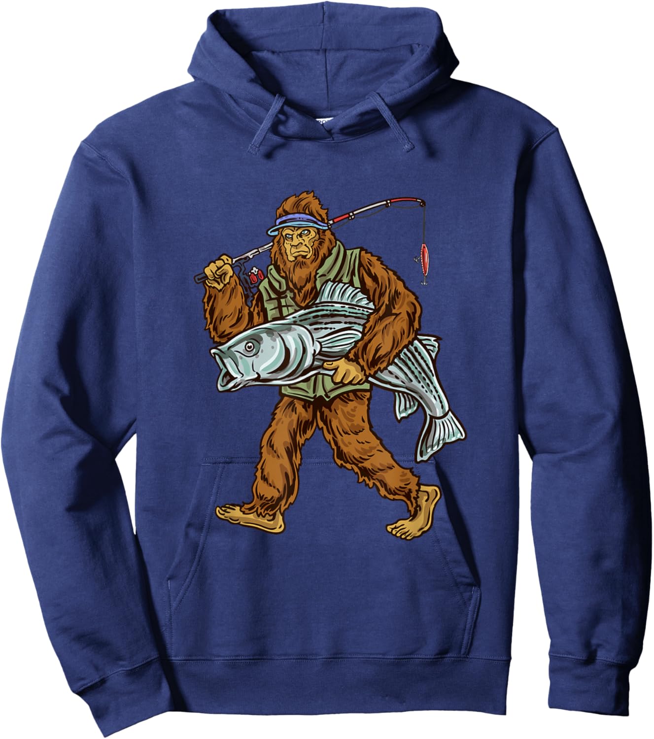 Striper Fishing Bigfoot Striped Bass Fishermen Hoodie - Hoodie | Navy