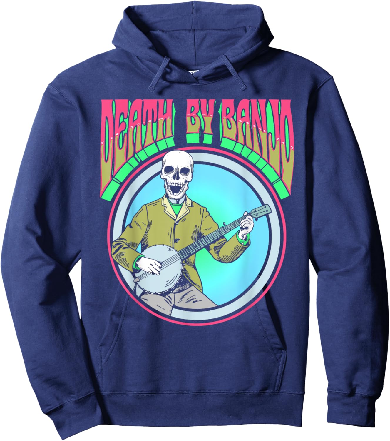 Death By Banjo Vintage Skeleton Bluegrass Folk Psychedelic Hoodie - Hoodie | Navy