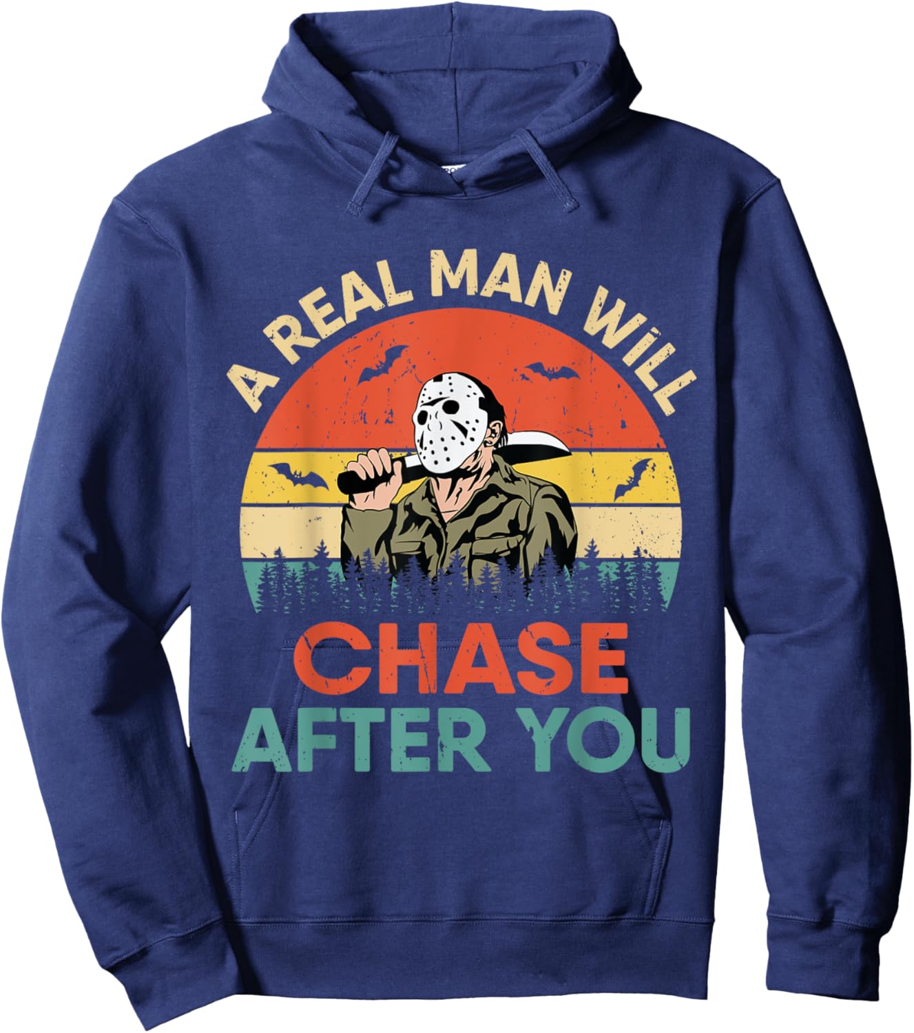 Vintage Real Man Will Chase After You Halloween Character Hoodie - Hoodie | Navy