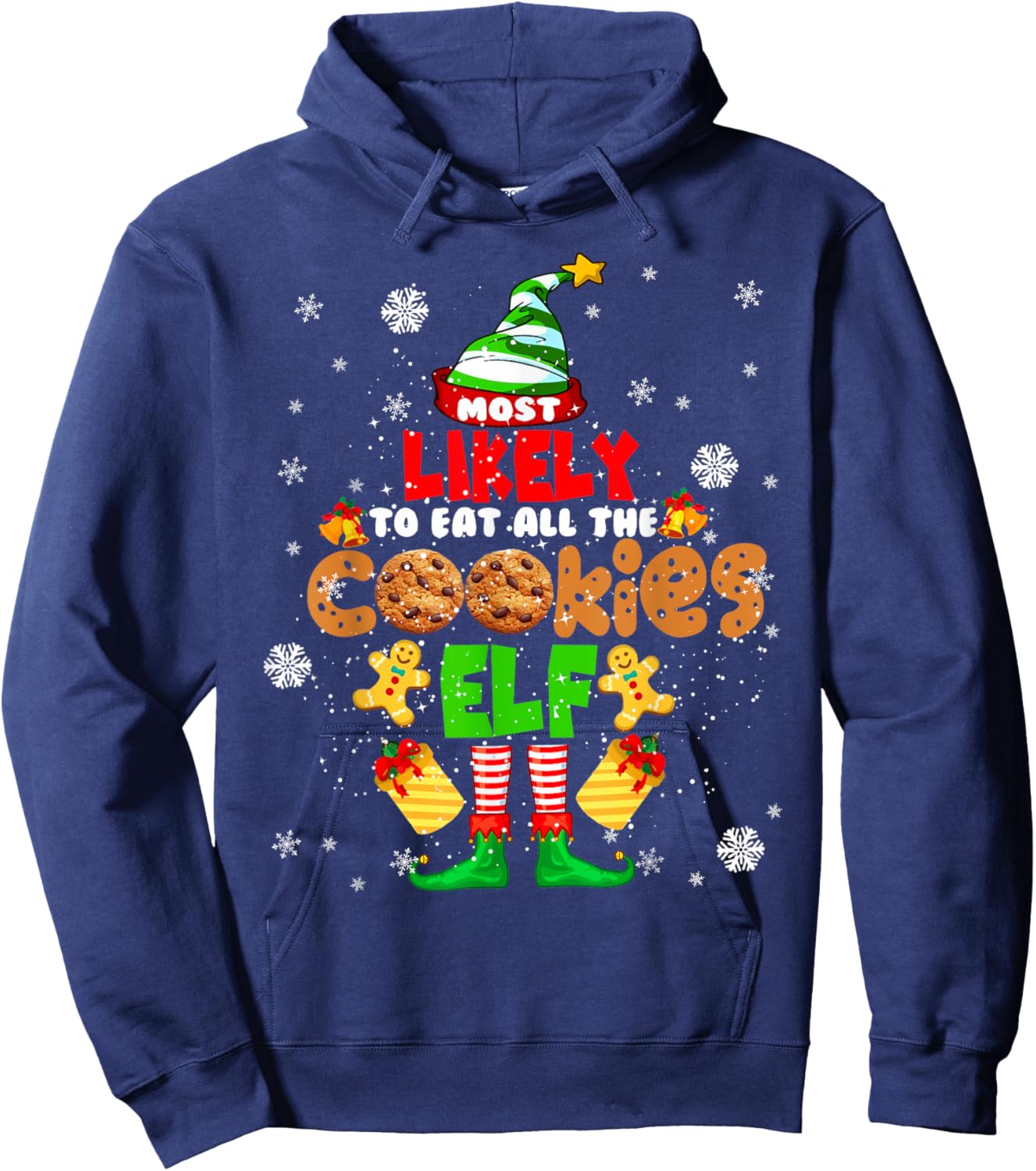 Most Likely To Eat All The Cookies Elf Christmas ELF Cookie Hoodie - Hoodie | Navy