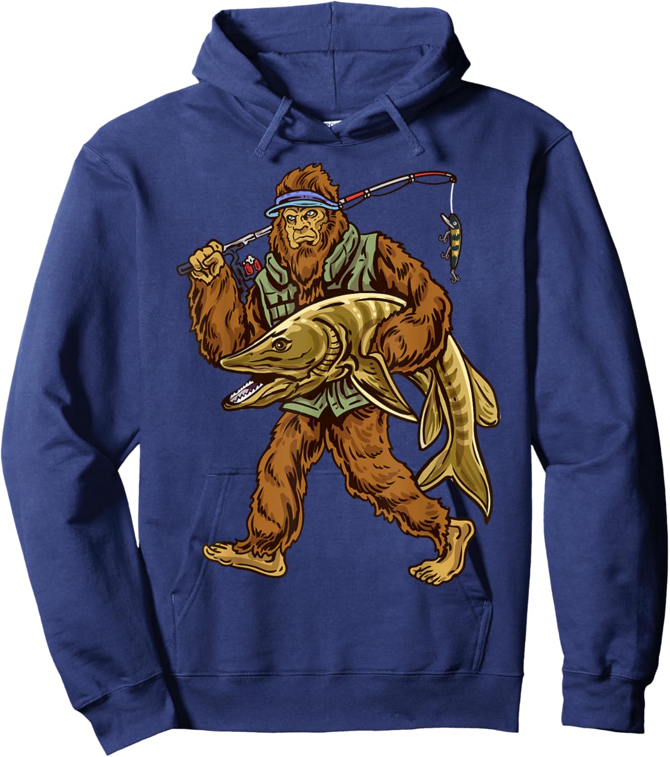 Muskie Fishing Bigfoot Musky Hunting Fishermen Hoodie - Hoodie | Navy