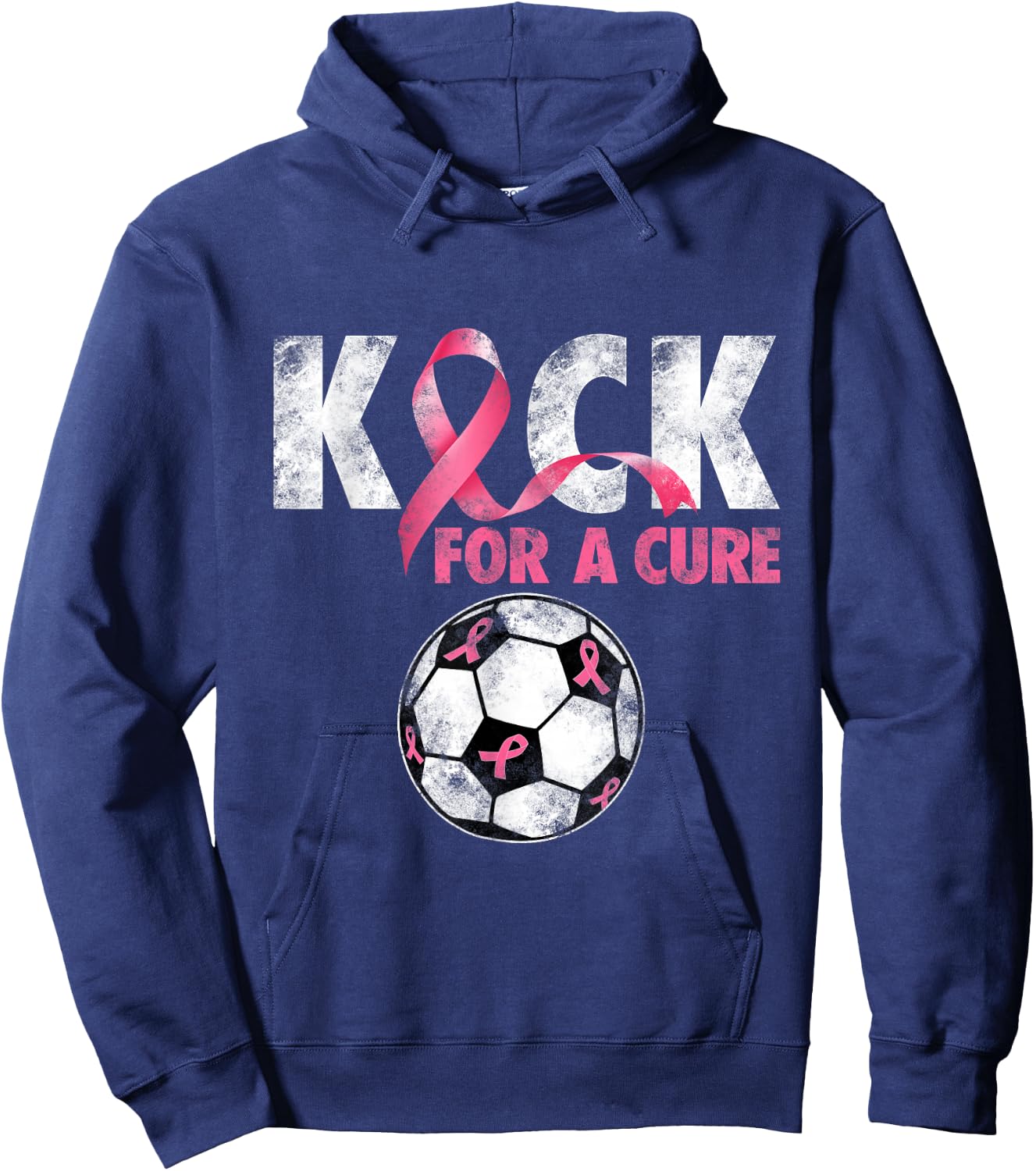Kick For a Cure Breast Cancer Awareness Pink Ribbon Soccer Hoodie - Hoodie | Navy