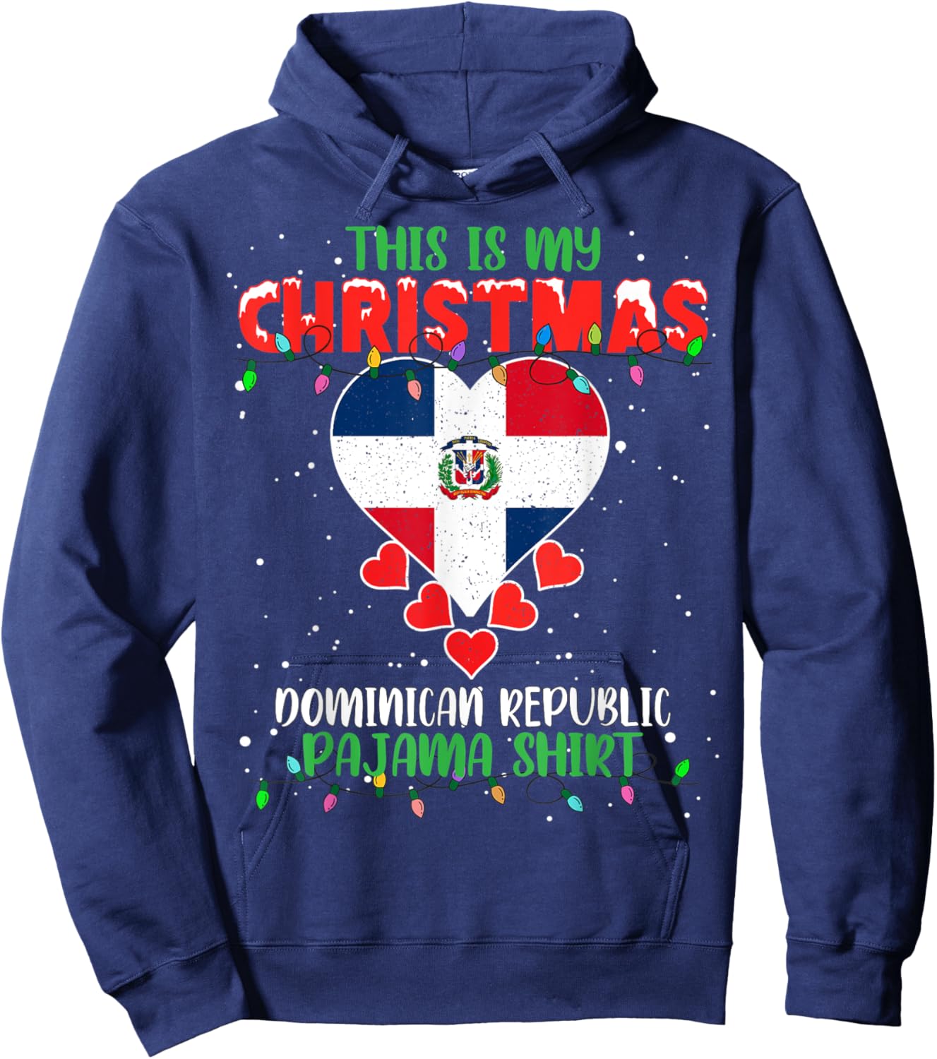 This Is My Christmas Lights Dominican Republic Flag Pajama Hoodie - Hoodie | Navy