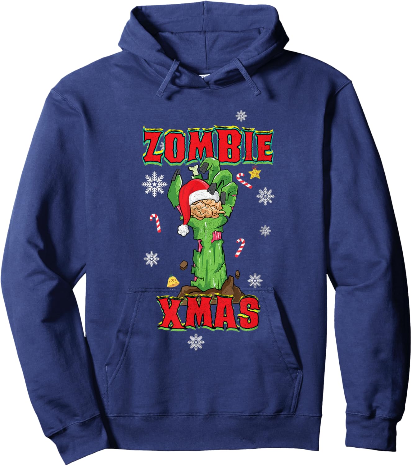 Zombie Xmas Merry Halloween Christmas Brains Zombie Hand Hoodie - Hoodie | Navy