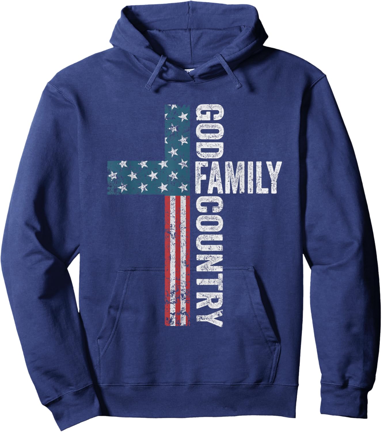 God Family Country - Patriotic Freedom Christian USA Cross Hoodie - Hoodie | Navy