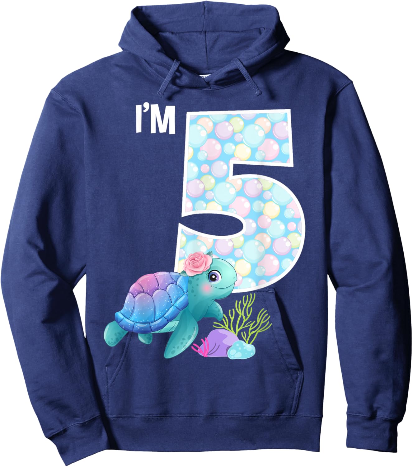 Sea Turtle Birthday I'm 5 Ocean Aquarium Theme 5th Birthday Hoodie - Hoodie | Navy