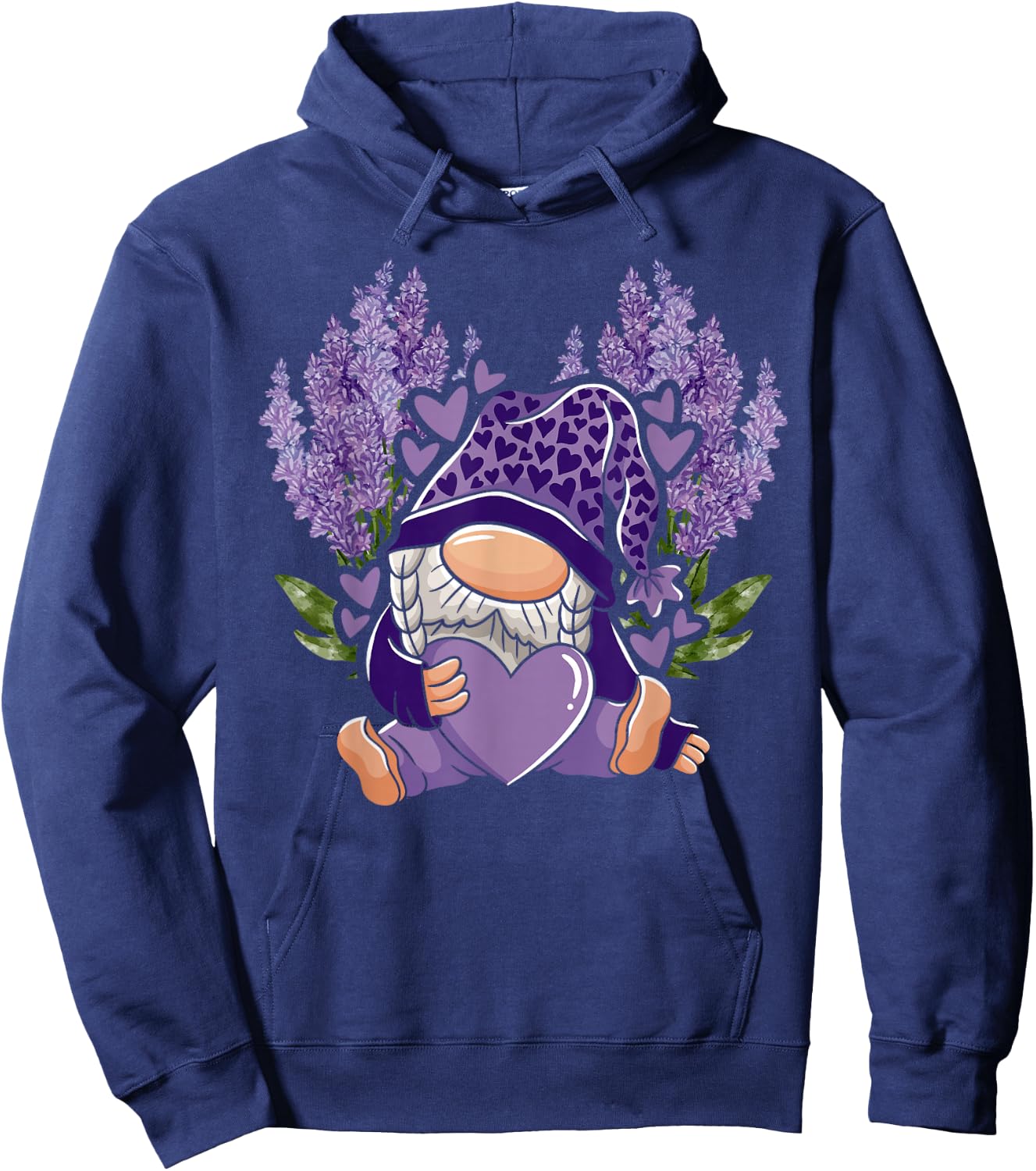 Lavender Gnome Gardening Floral Flower Purple Gnome Hoodie - Hoodie | Navy