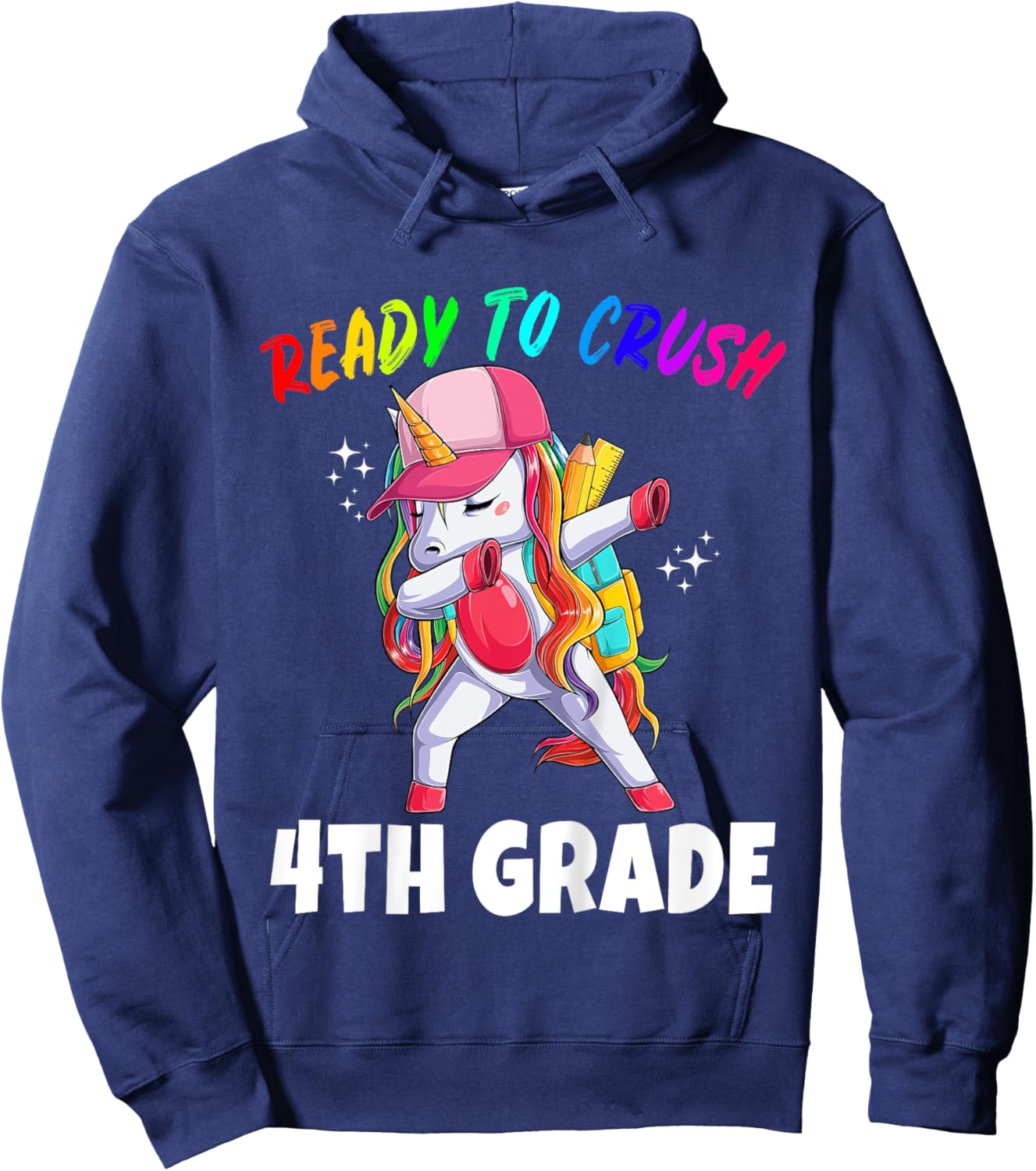 4th Grade Unicorn First Day of School Gift Girls Rainbow Hoodie - Hoodie | Navy