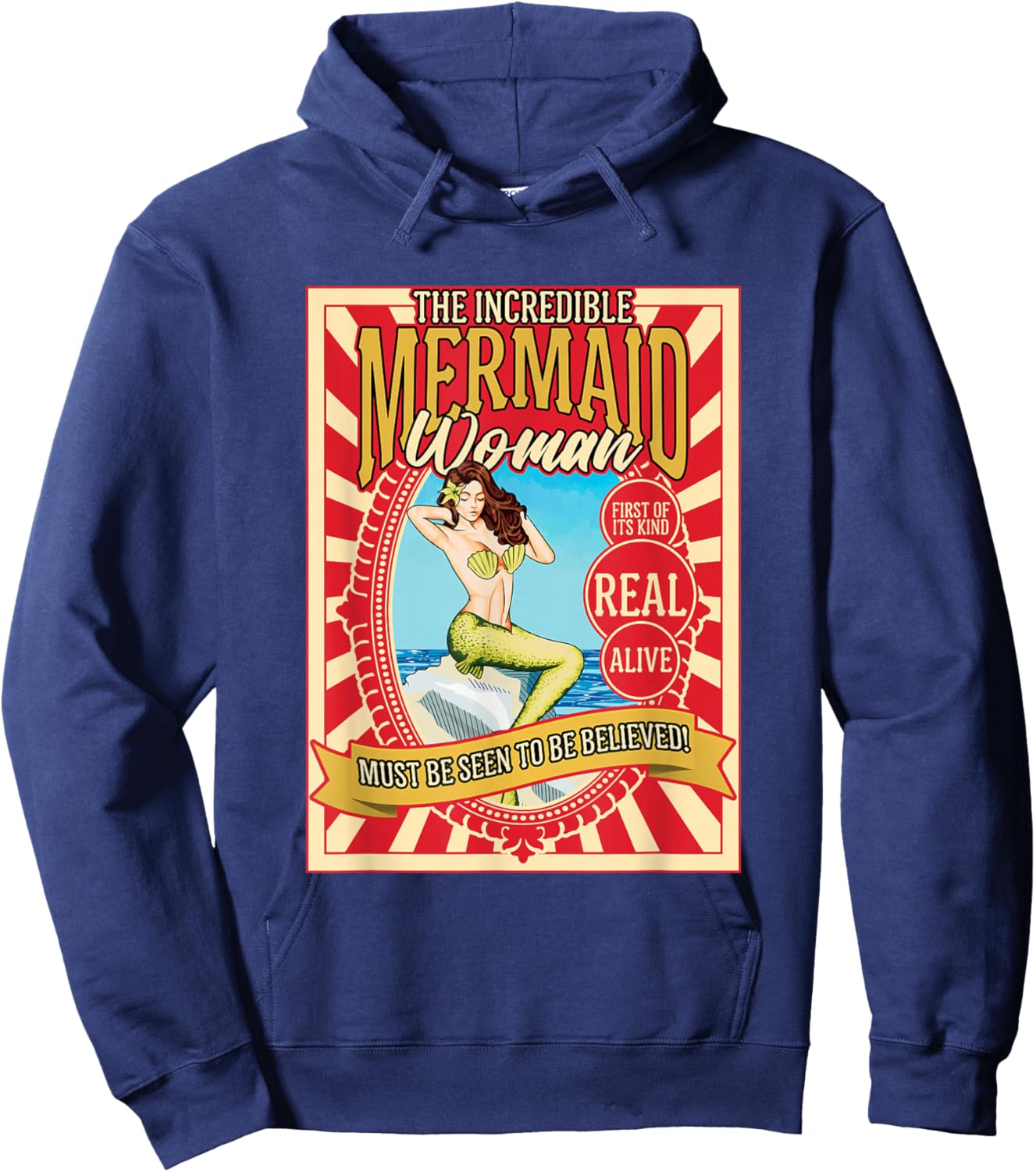 Vintage Mermaid Circus Freak Show Carnival Beautiful Siren Hoodie - Hoodie | Navy