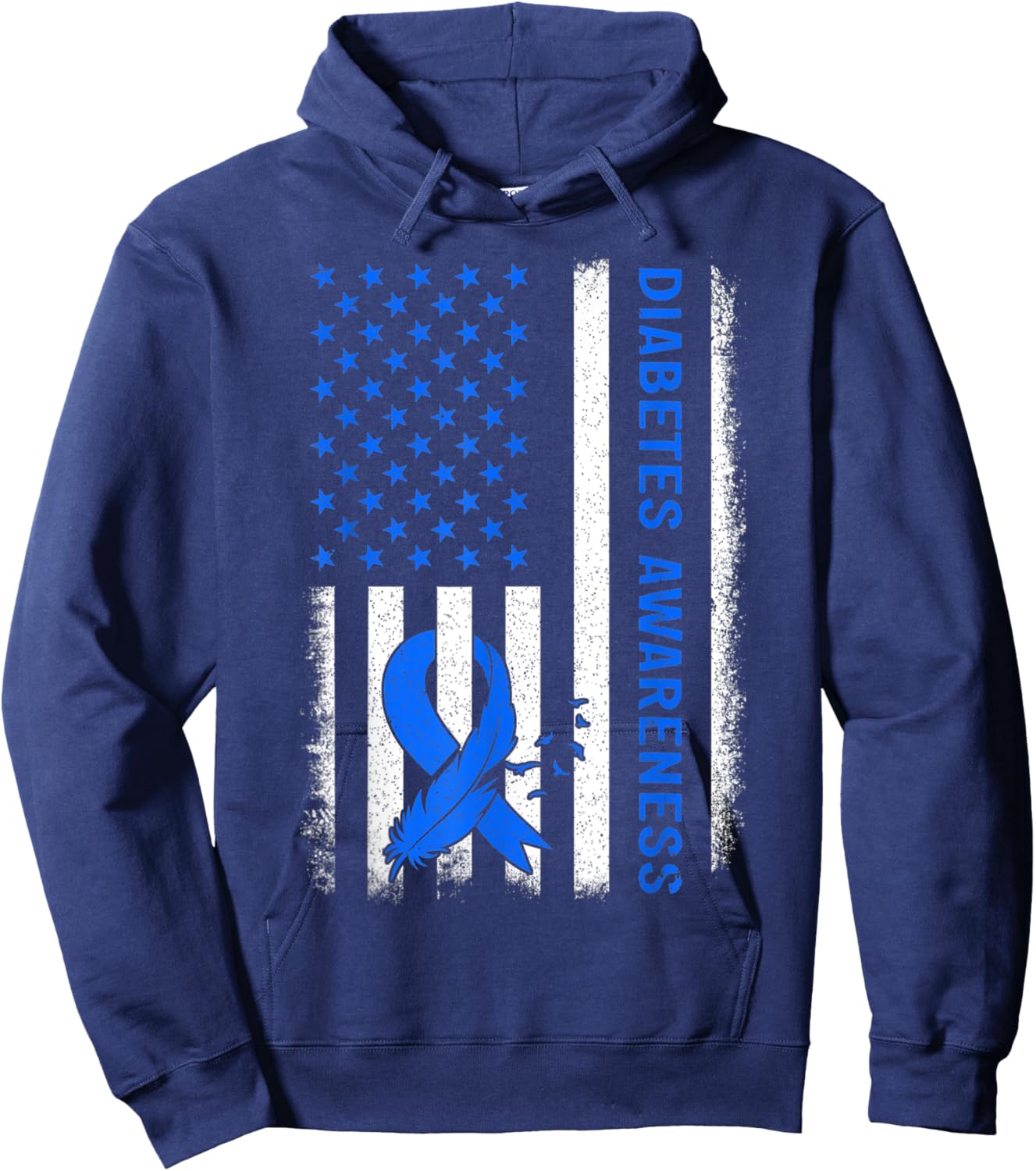 Type 1 Diabetes Awareness American US Flag Blue Ribbon Gift Hoodie - Hoodie | Navy