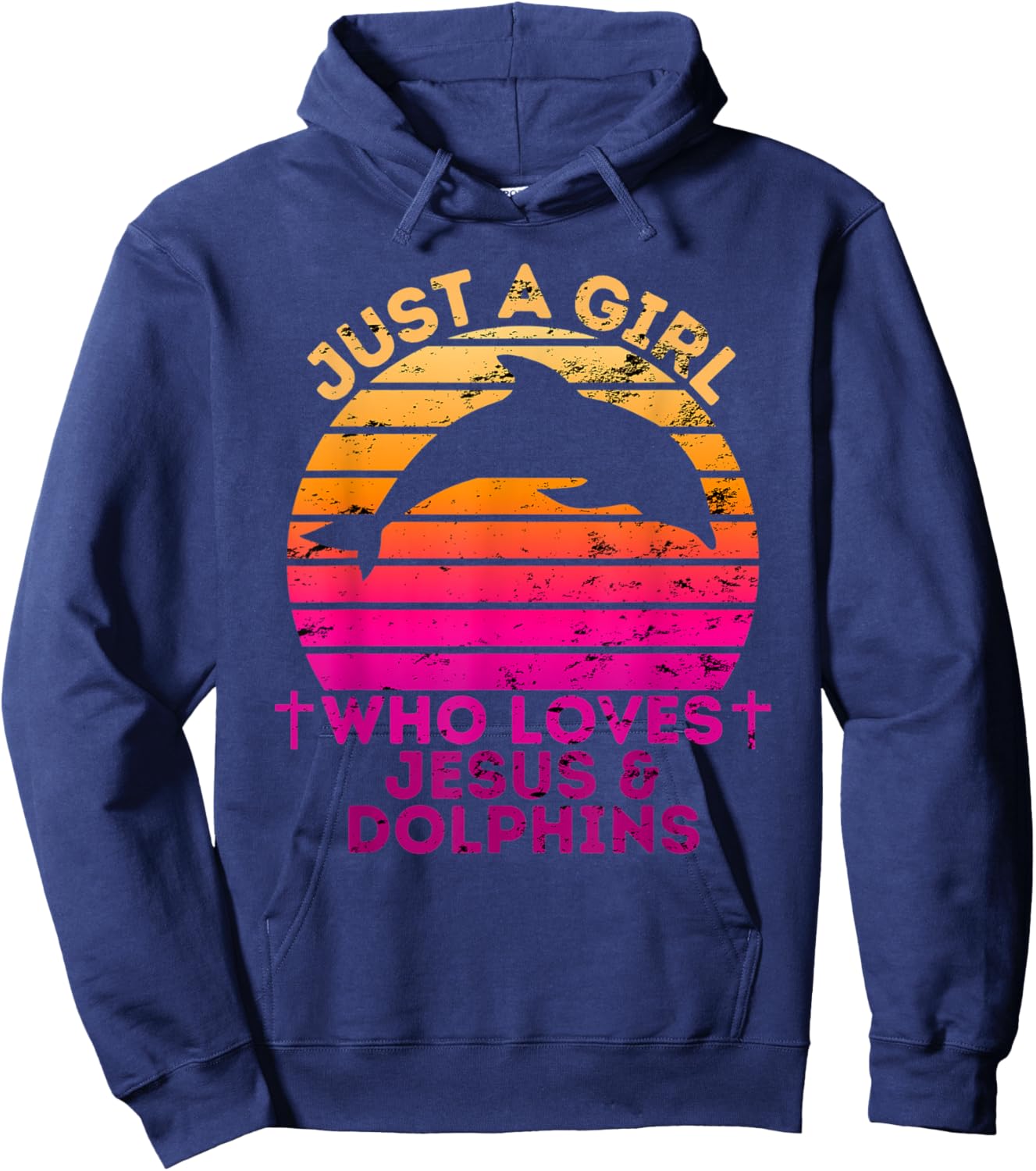 Girl Who Loves Jesus And Dolphins - Christian Woman Hoodie - Hoodie | Navy