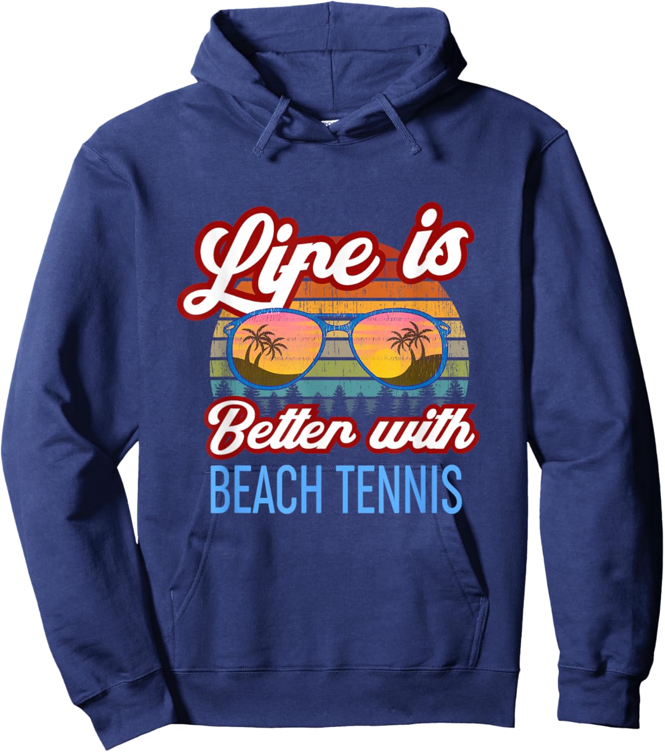Retro Sunset Slogan / Life is Better With Beach Tennis! Women Kids Hoodie - Hoodie | Navy
