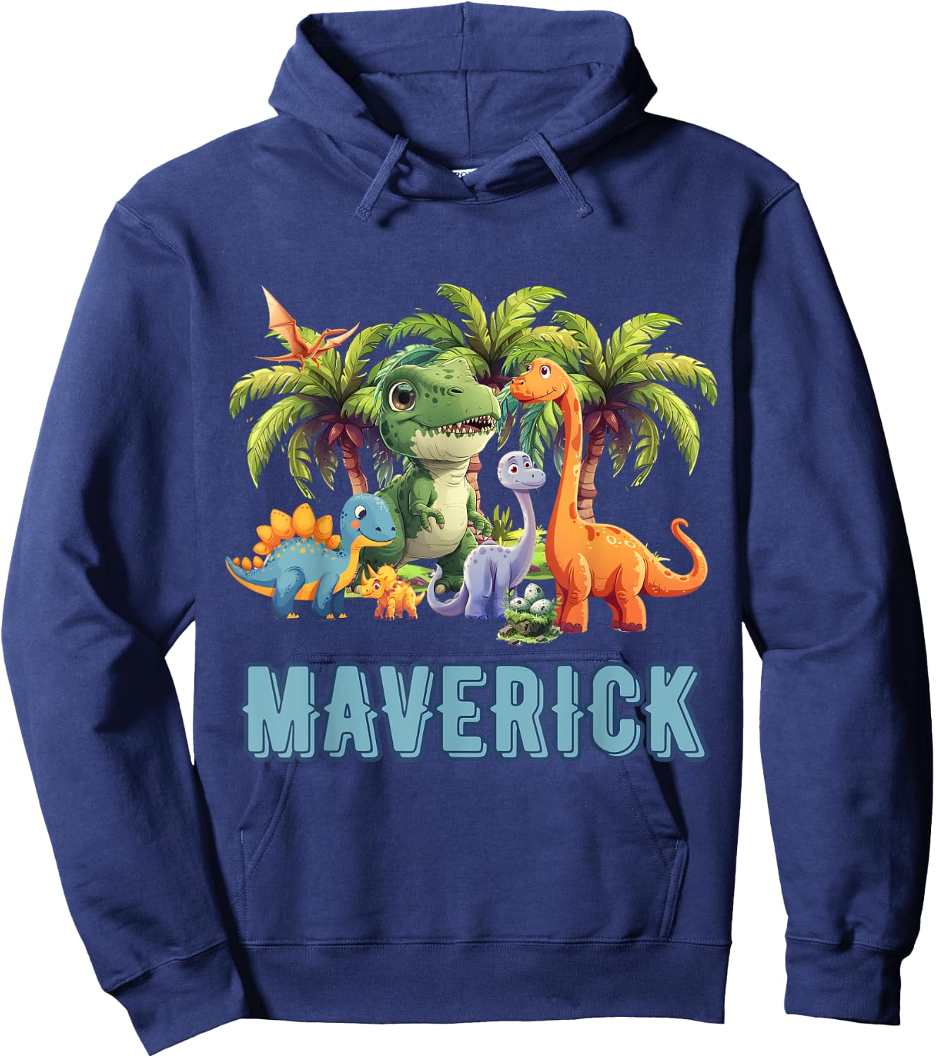 MAVERICK Dinosaur Personalized Custom First Name Toddler Fun Hoodie - Hoodie | Navy
