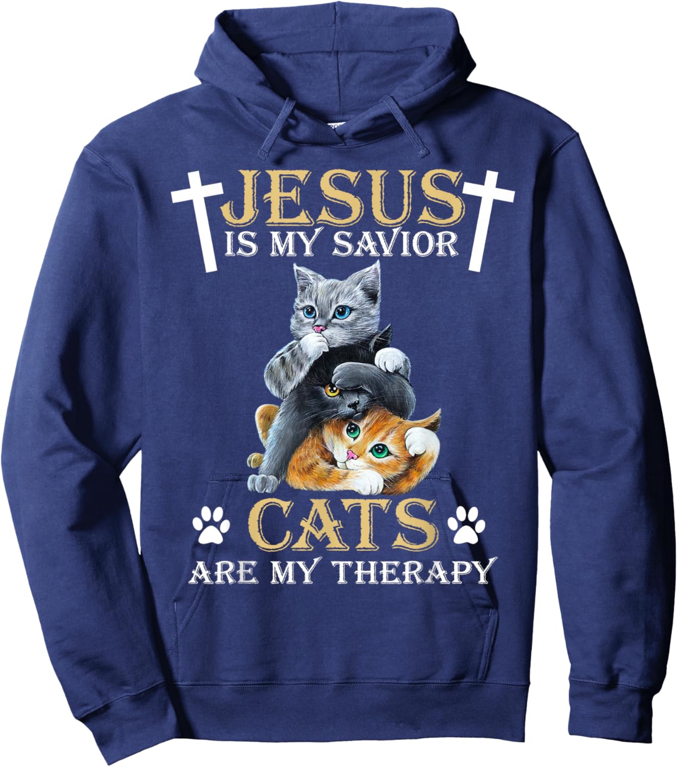 Jesus Is Savior Cats Are My Therapy Christian Funny Cat Hoodie - Hoodie | Navy