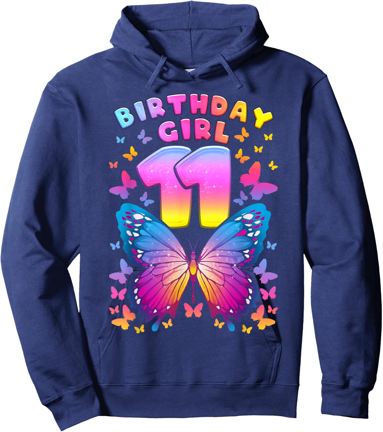 11th Birthday Girl Age 11 Butterfly Number 11 Hoodie - Hoodie | Navy