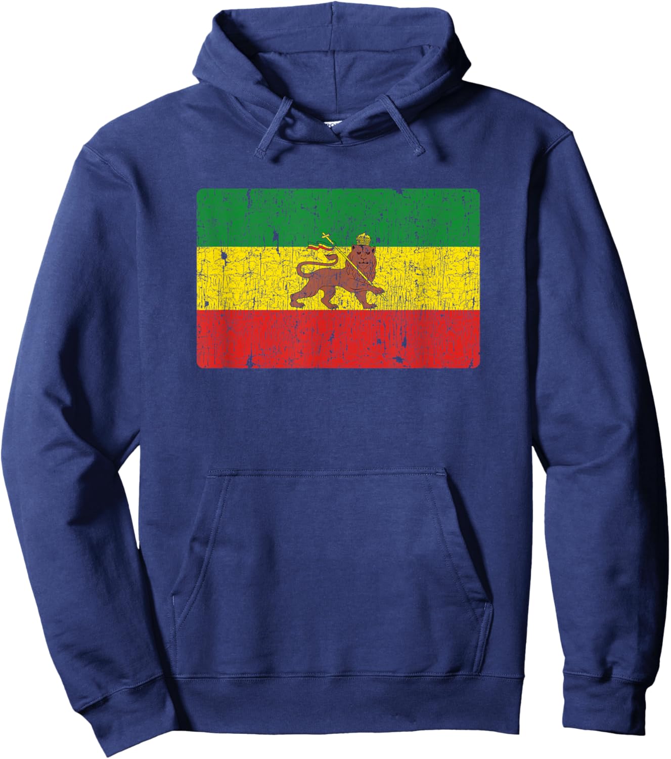 Vintage Rastafari Ethiopian Lion Ethiopia Rasta Pride Flag Hoodie - Hoodie | Navy