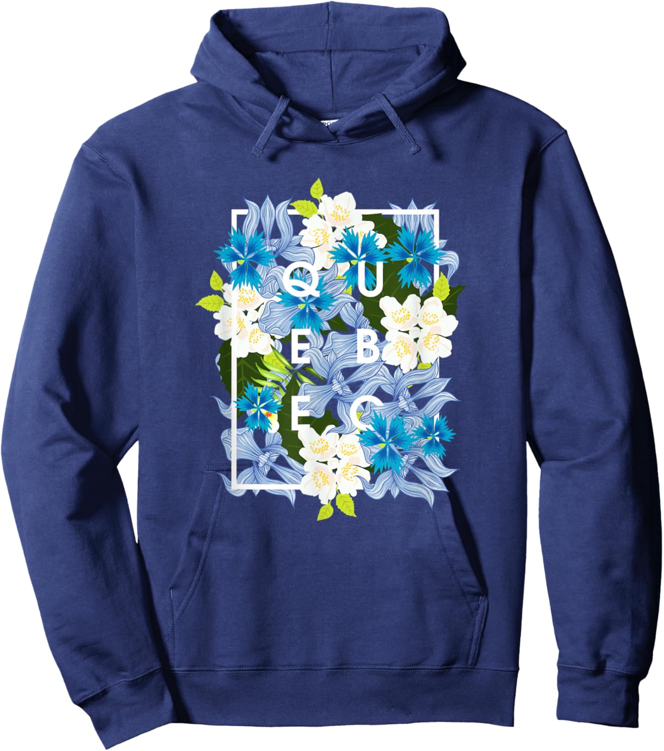Flowers of Quebec Word Art - Quebecois Pride Hoodie - Hoodie | Navy