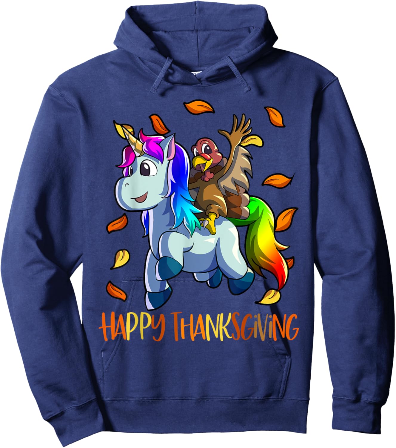 Unicorn Thanksgiving Shirt Girls Kids Unicorn Turkey Hoodie - Hoodie | Navy