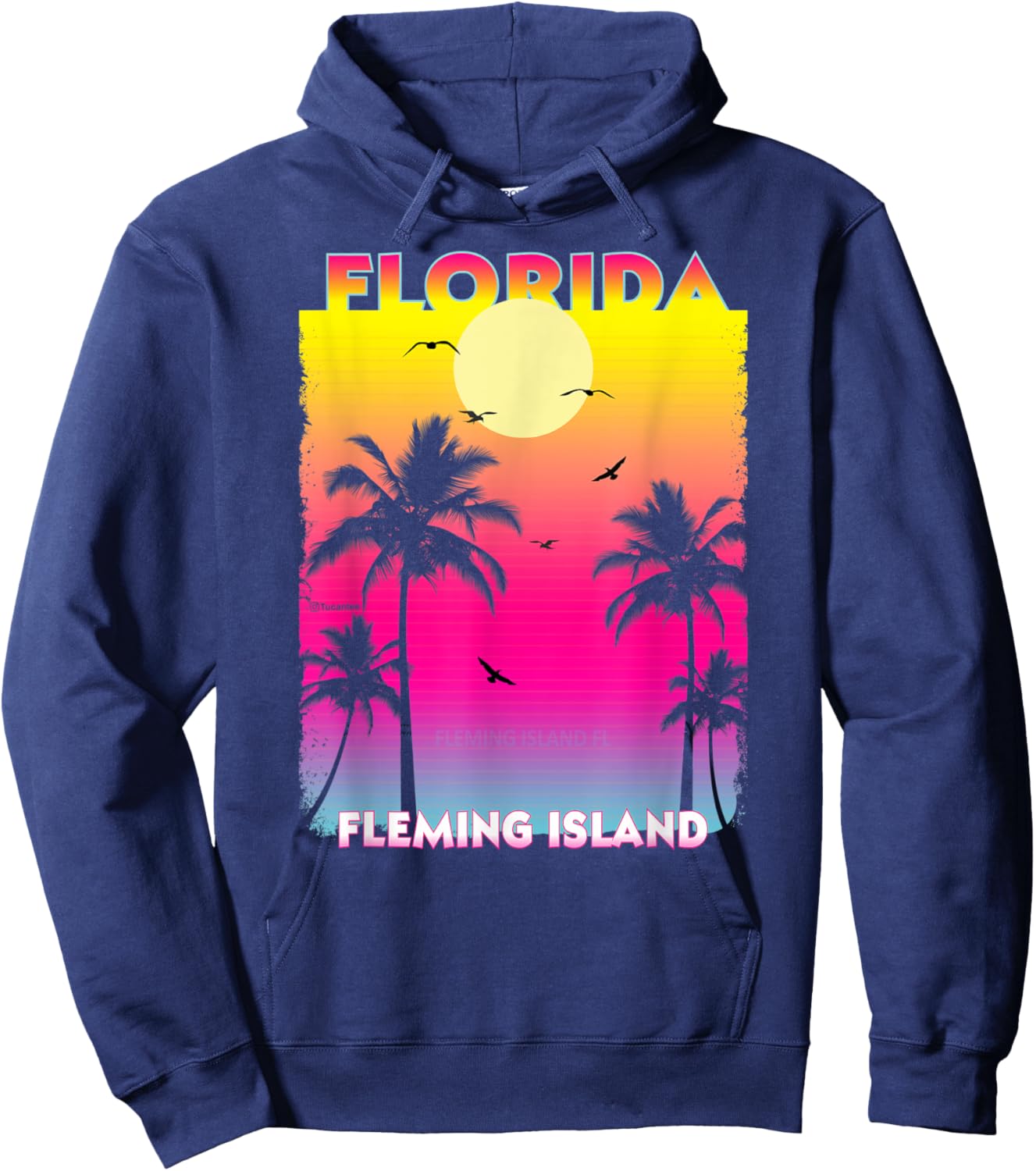 Fleming Island Florida Fl summer vintage Sunset Women Kids Hoodie - Hoodie | Navy