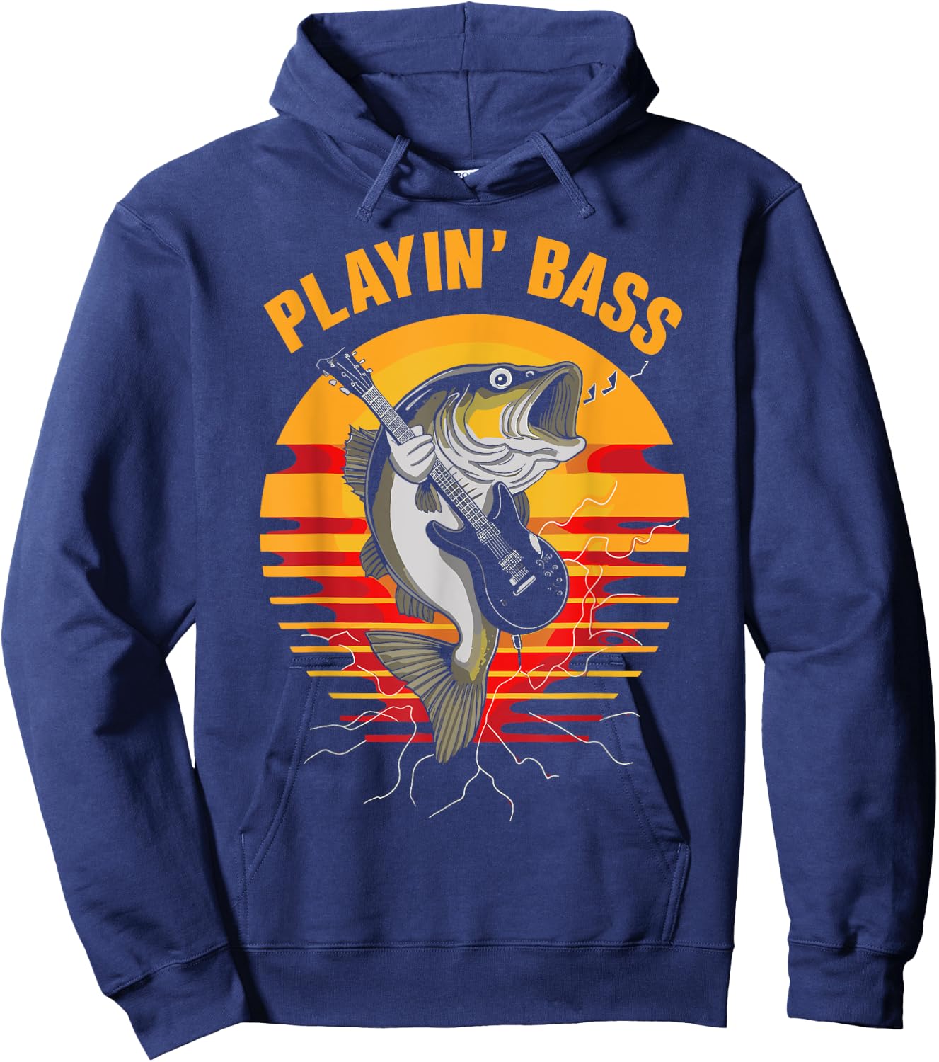 Playin' Bass - Fun Fishing Guitar and Music Retro Hoodie - Hoodie | Navy